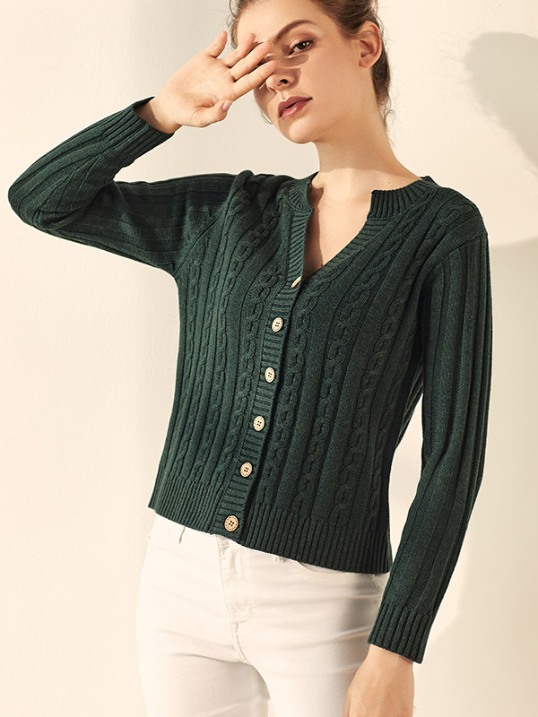 Green Slouchy Cut Medium Knit Cardigan 