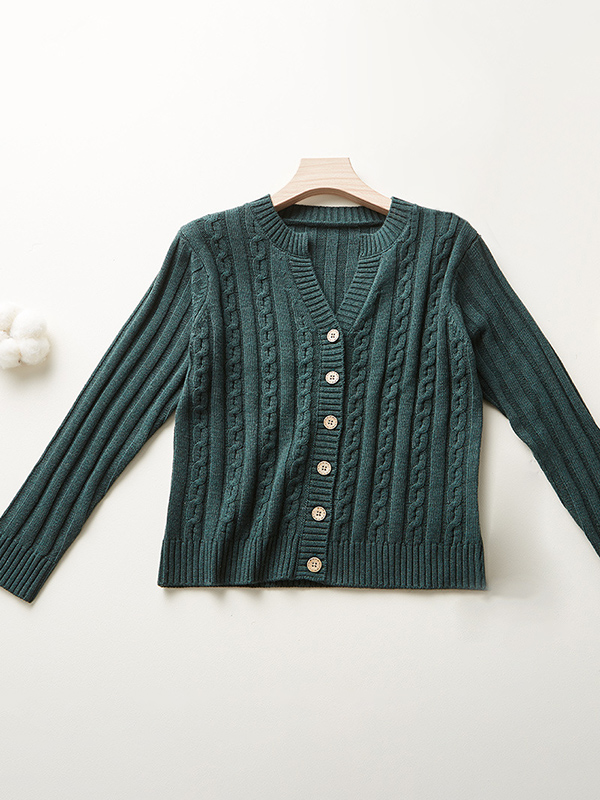 Green Slouchy Cut Medium Knit Cardigan 