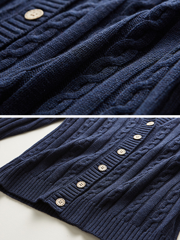 Navy Blue Slouchy Cut Medium Knit Cardigan 