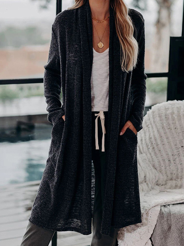 Black Open Front Oversize Maxi Knit Cardigan