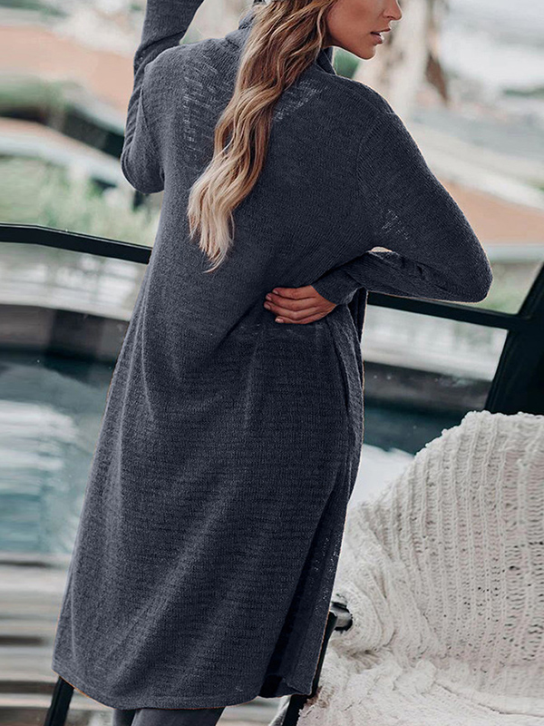 Blue Open Front Oversize Maxi Knit Cardigan