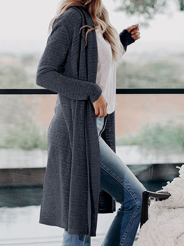 Blue Open Front Oversize Maxi Knit Cardigan