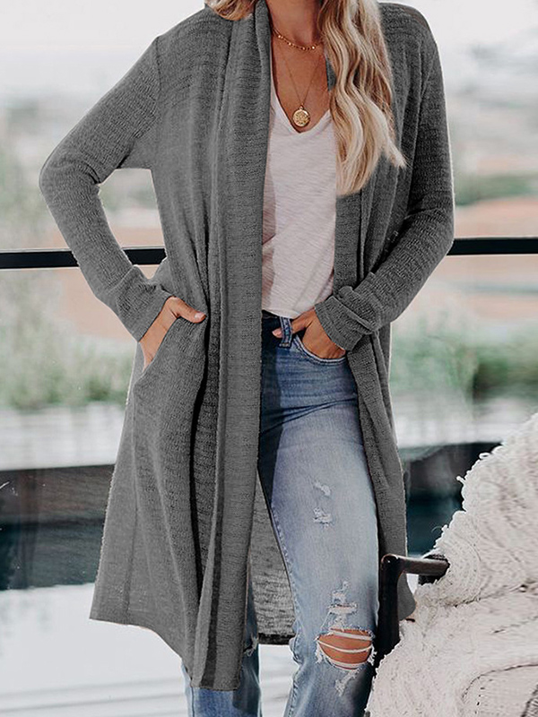 Grey Open Front Oversize Maxi Knit Cardigan