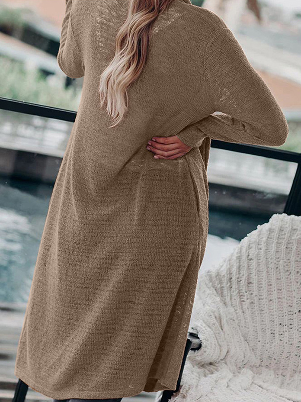 Brown Open Front Oversize Maxi Knit Cardigan