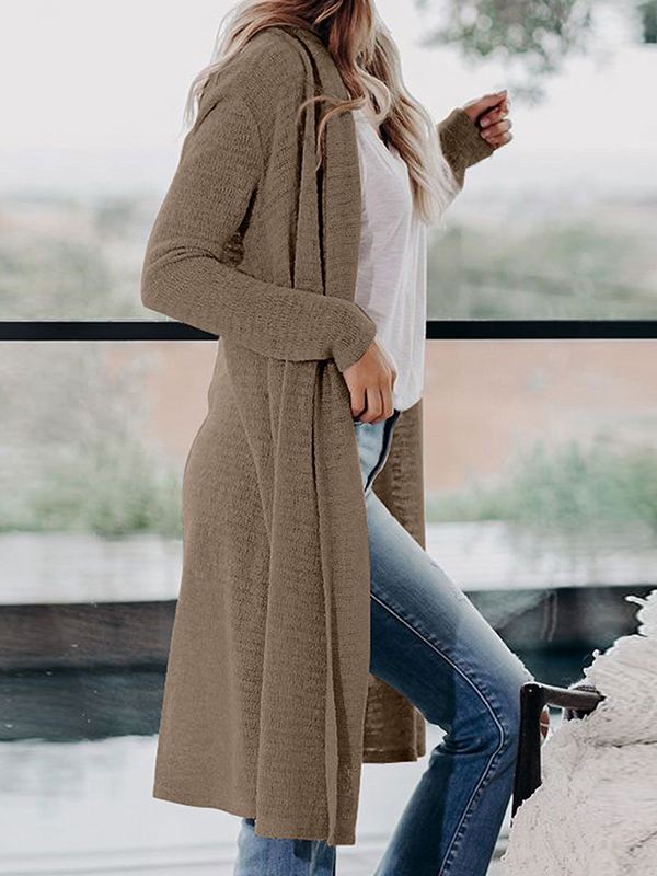 Brown Open Front Oversize Maxi Knit Cardigan