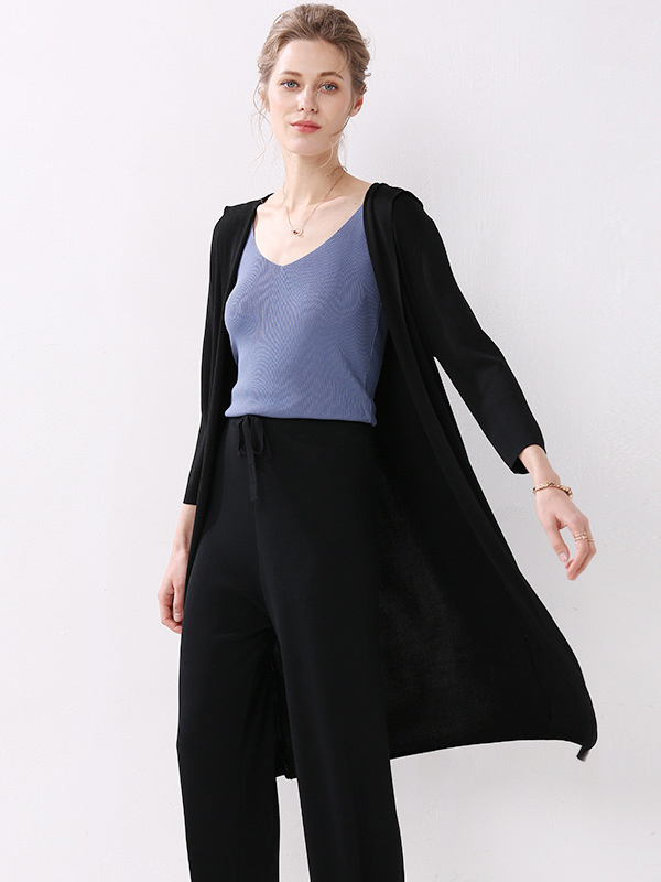 Black Longline Fine Knit Cardigan