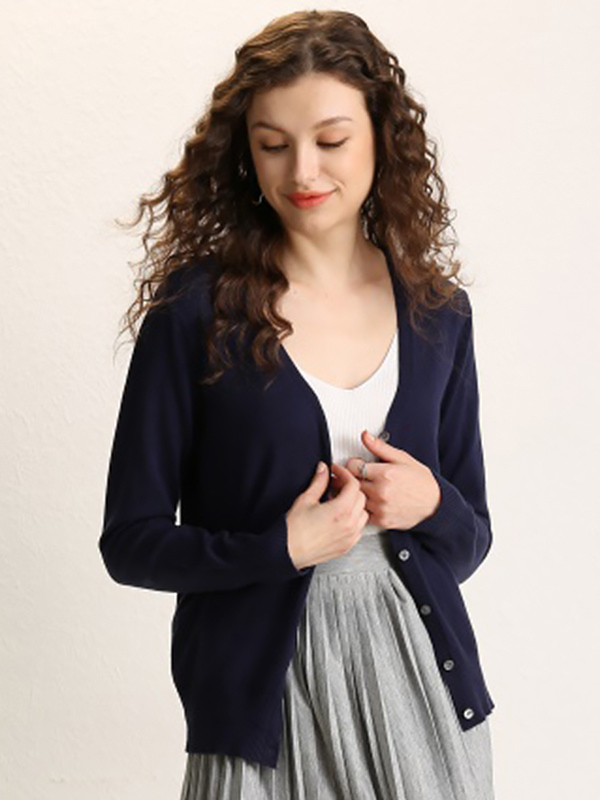 Navy Blue Texture Details Midi Knit Cardigan