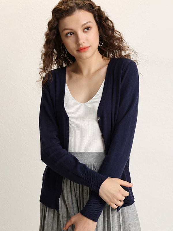 Navy Blue Texture Details Midi Knit Cardigan