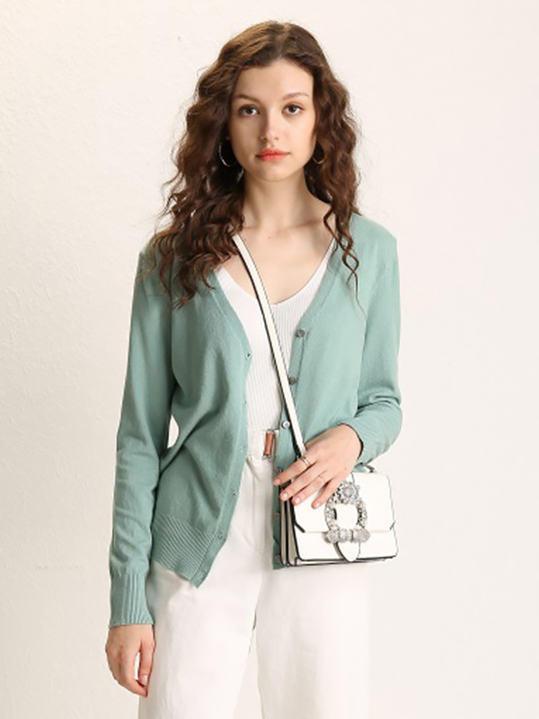 Green Texture Details Midi Knit Cardigan