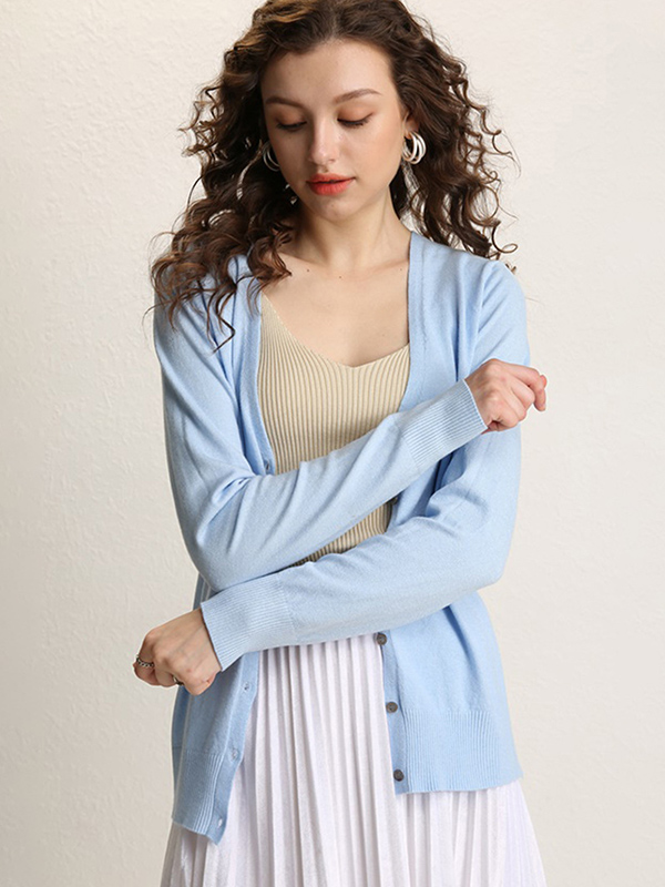 Sky Blue Texture Details Midi Knit Cardigan