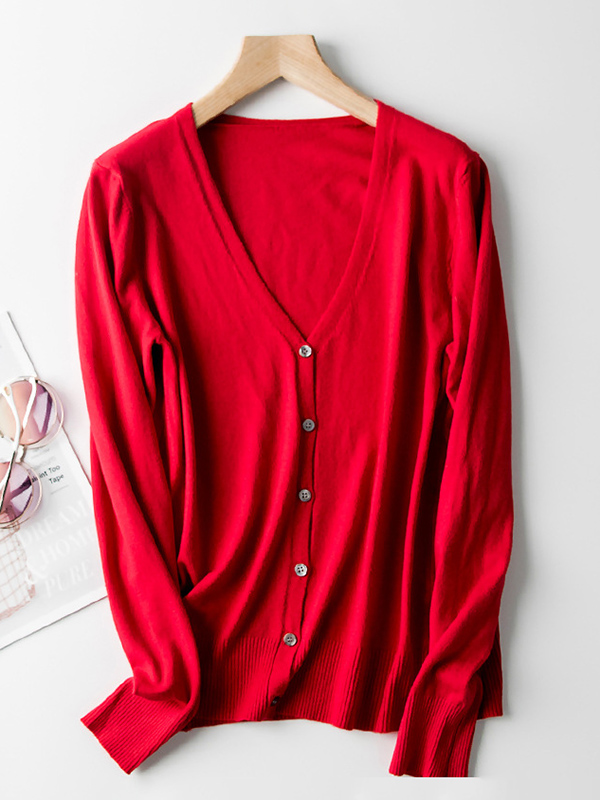 Red Texture Details Midi Knit Cardigan