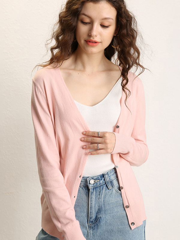 Pink Texture Details Midi Knit Cardigan