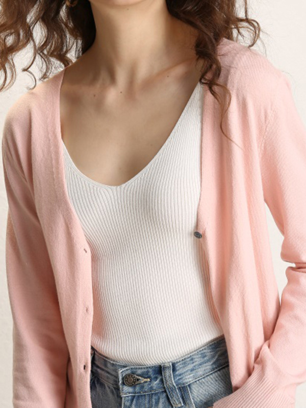 Pink Texture Details Midi Knit Cardigan