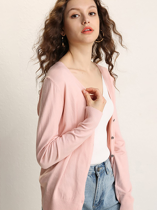 Pink Texture Details Midi Knit Cardigan