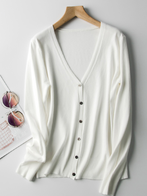 White Texture Details Midi Knit Cardigan