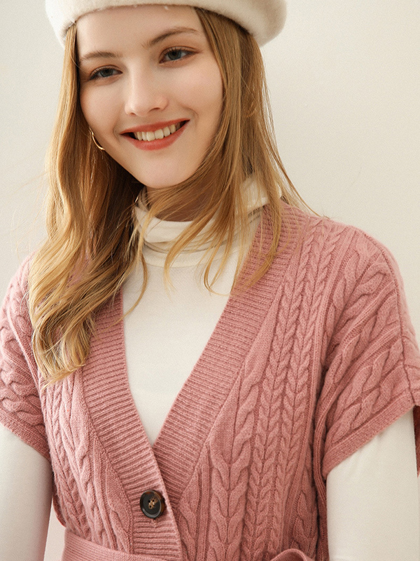 Pink Cap Sleeve Medium Knit Cardigan