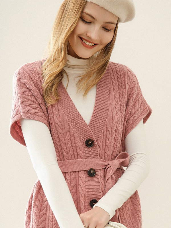 Pink Cap Sleeve Medium Knit Cardigan