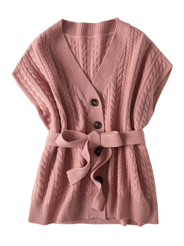 Pink Cap Sleeve Medium Knit Cardigan