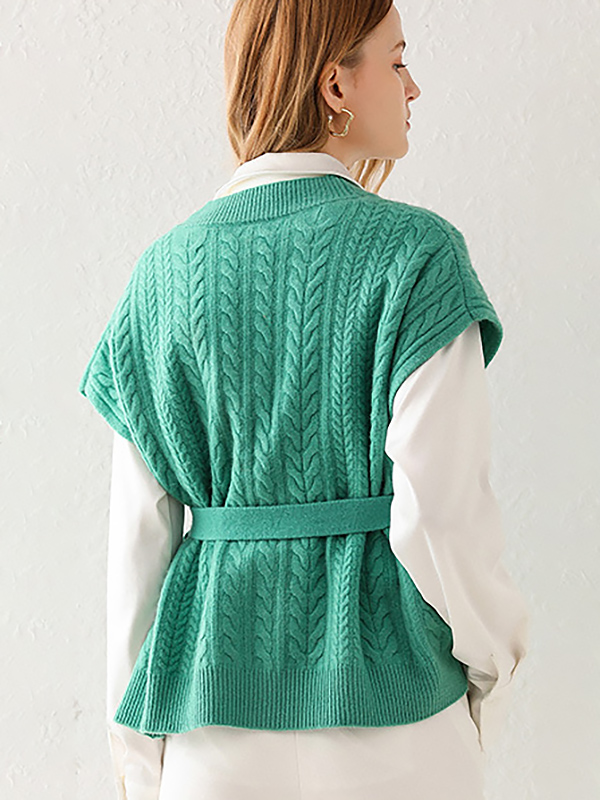 Green Cap Sleeve Medium Knit Cardigan