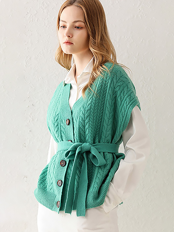 Green Cap Sleeve Medium Knit Cardigan