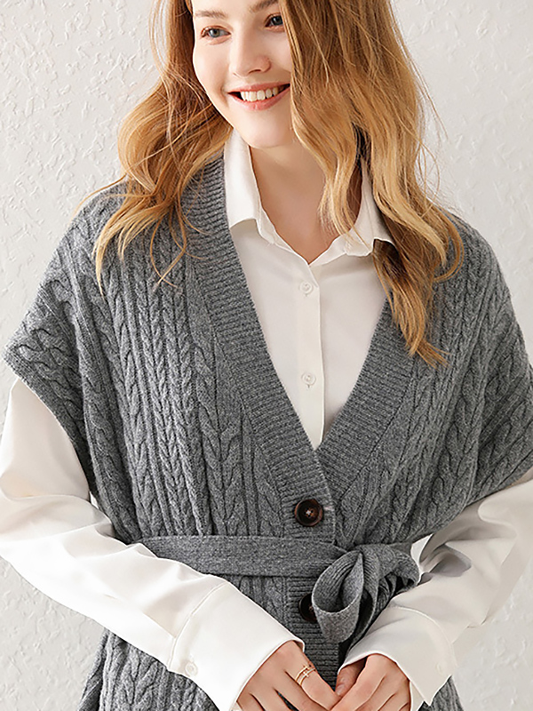 Grey Cap Sleeve Medium Knit Cardigan