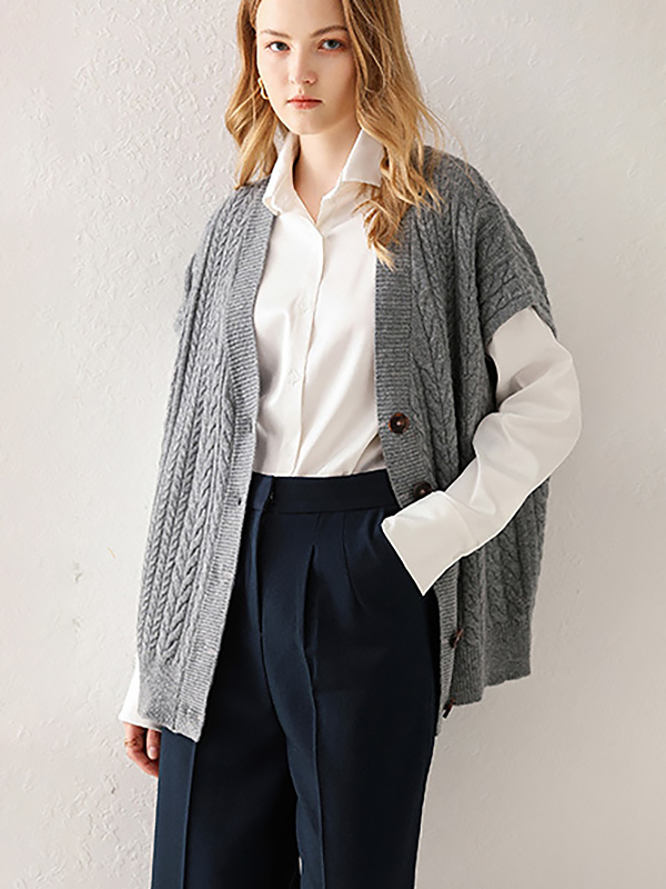 Grey Cap Sleeve Medium Knit Cardigan