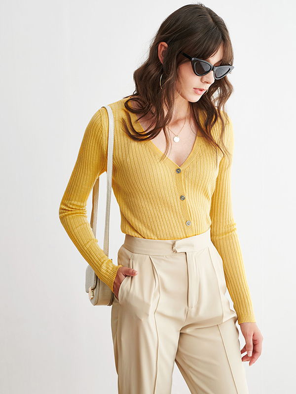 Yellow Wrap Midi Knit Cardigan