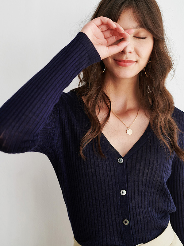 Navy Blue Wrap Midi Knit Cardigan