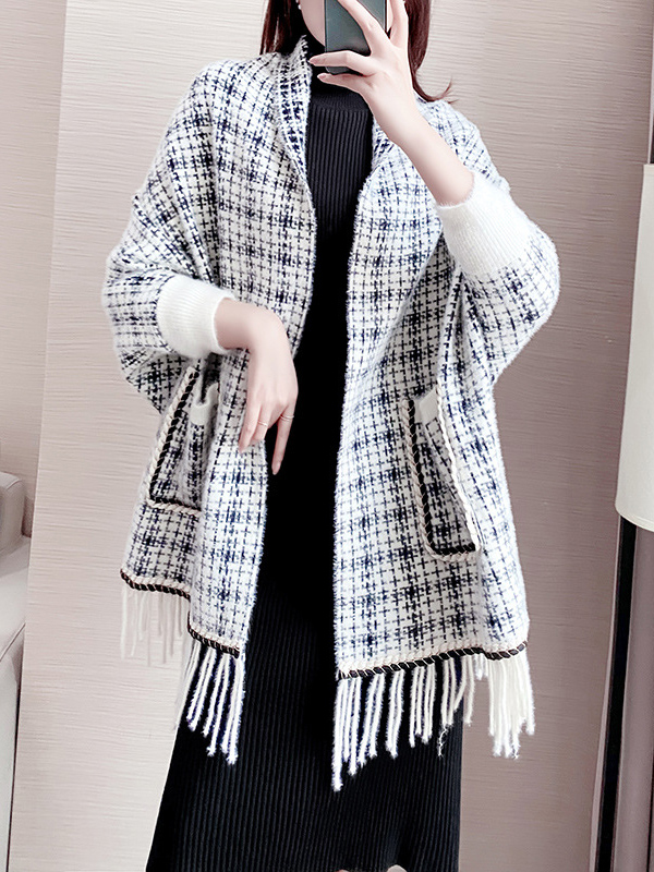 White Mink Fur Shawl Collar Knit Cardigan