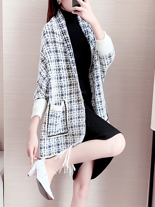 White Mink Fur Shawl Collar Knit Cardigan