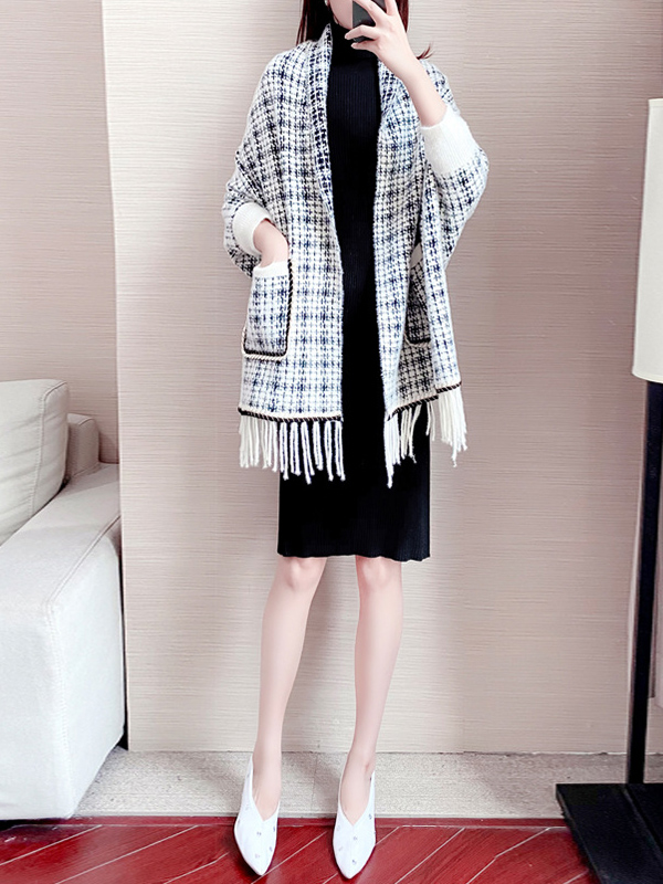 White Mink Fur Shawl Collar Knit Cardigan