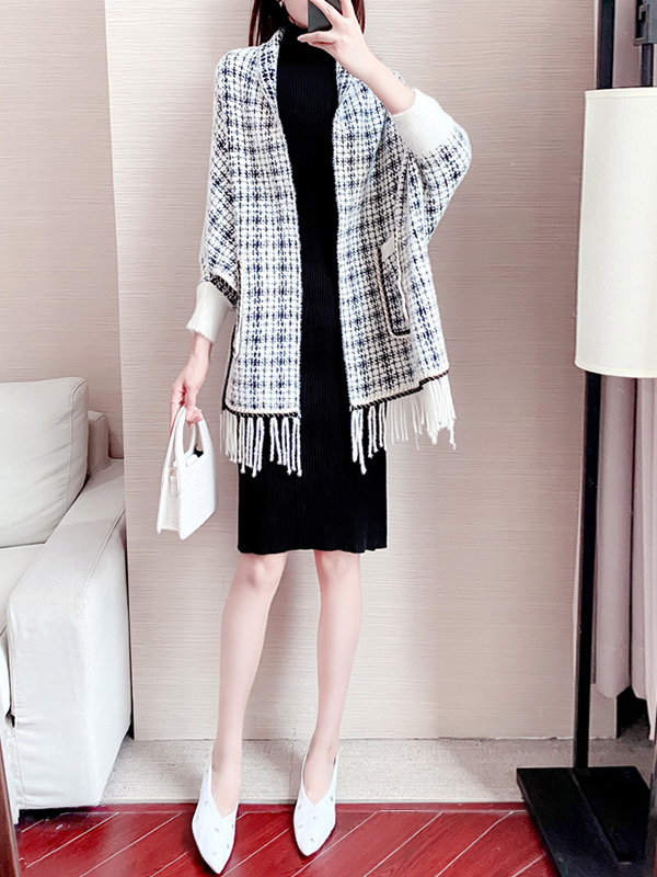 White Mink Fur Shawl Collar Knit Cardigan