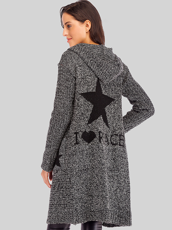 Multicoloured Hooded Knit Cardigan With Star Pattern