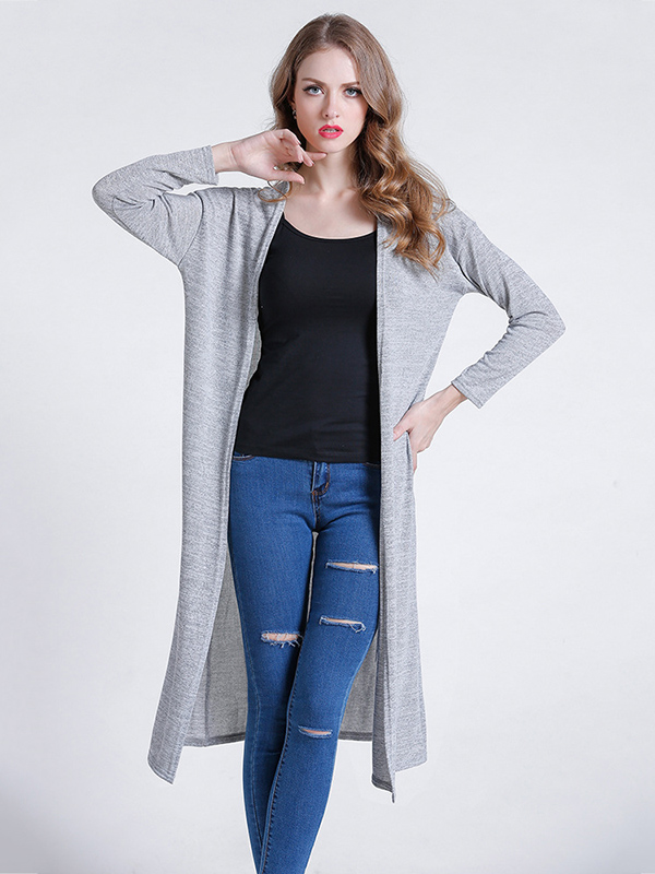 Grey Stitching Design Relaxed Fit Knit Cardigan