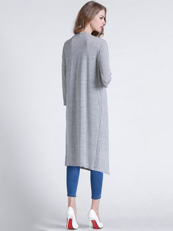 Grey Stitching Design Relaxed Fit Knit Cardigan