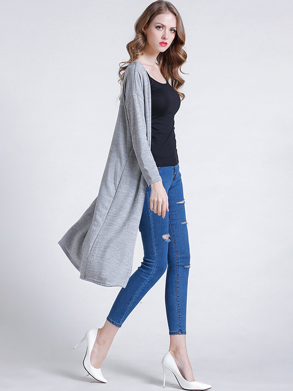 Grey Stitching Design Relaxed Fit Knit Cardigan