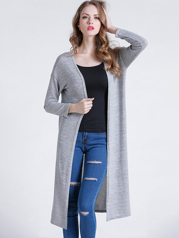 Grey Stitching Design Relaxed Fit Knit Cardigan