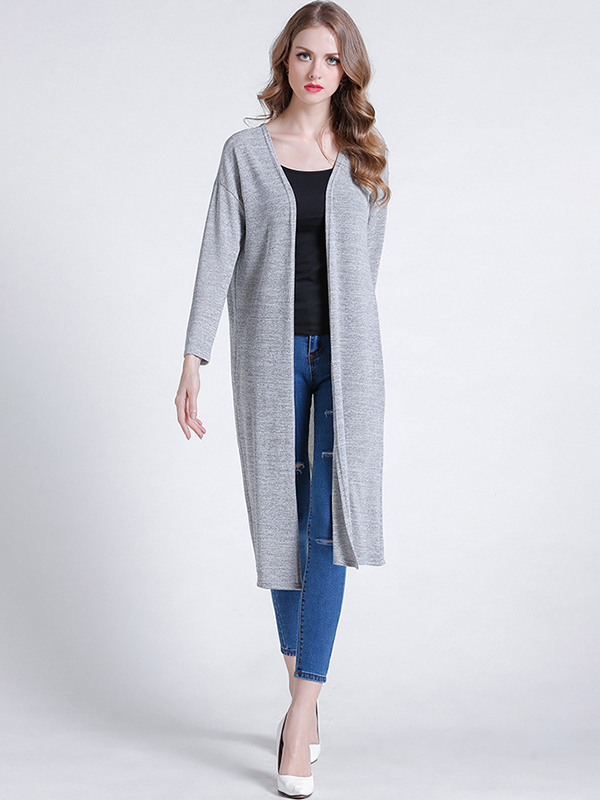 Grey Stitching Design Relaxed Fit Knit Cardigan