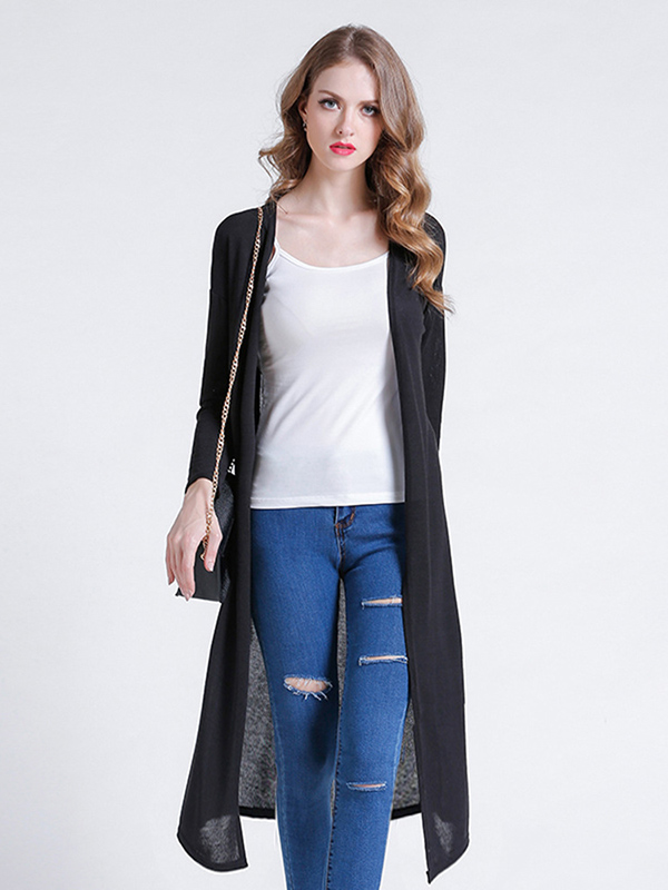 Black Stitching Design Relaxed Fit Knit Cardigan