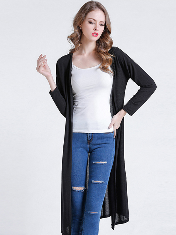 Black Stitching Design Relaxed Fit Knit Cardigan