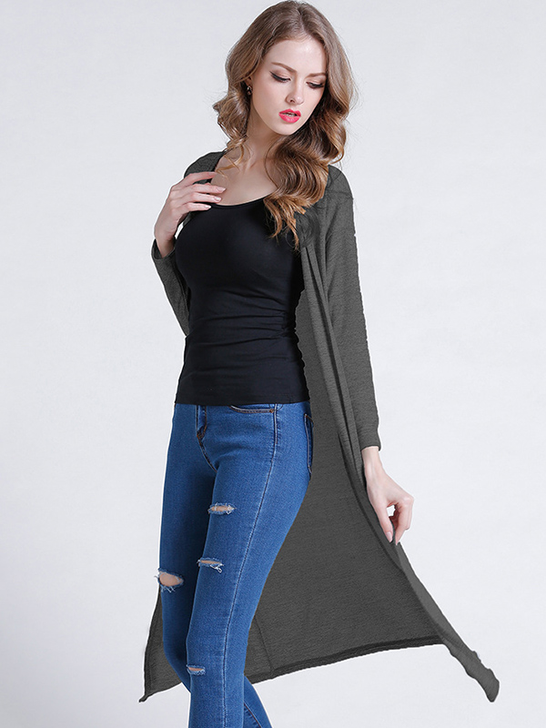 Dark Grey Stitching Design Relaxed Fit Knit Cardigan