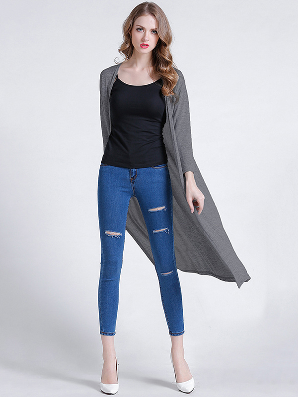 Dark Grey Stitching Design Relaxed Fit Knit Cardigan