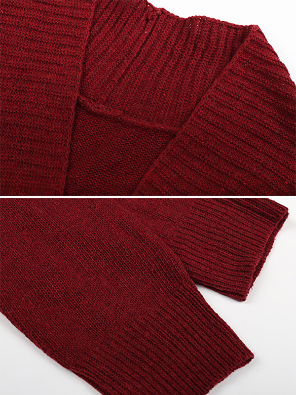 Red Wine Elegant V-neck Knit Cardigan