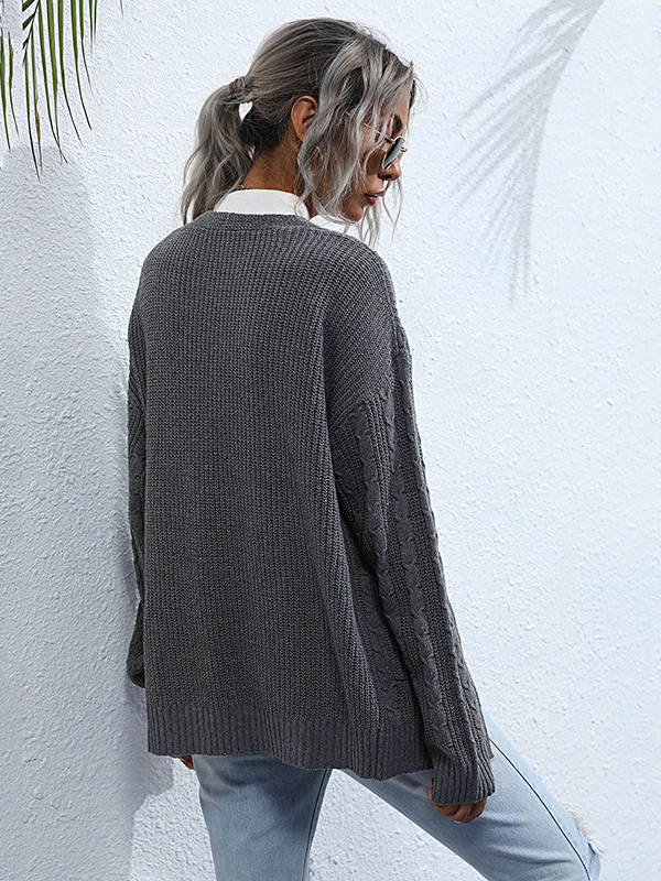 Grey Oversize Twist Knit Cardigan