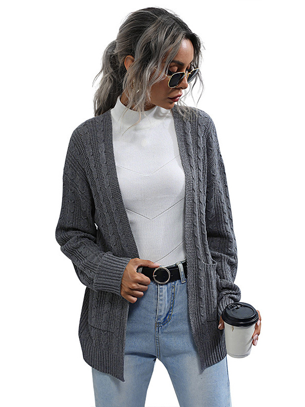 Grey Oversize Twist Knit Cardigan