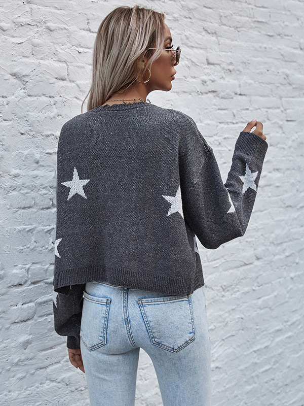 Grey Oversize Shiny Star Knit Cardigan