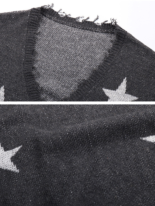 Grey Oversize Shiny Star Knit Cardigan