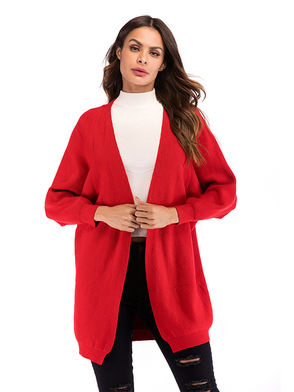 Red Modern Oversize Cape Sleeve Knitted Cardigan