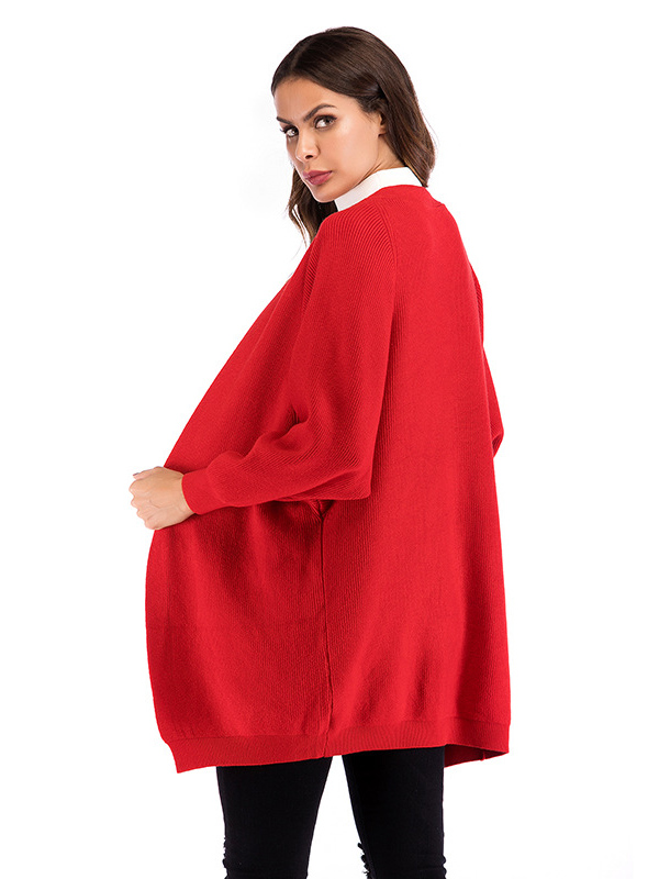 Red Modern Oversize Cape Sleeve Knitted Cardigan