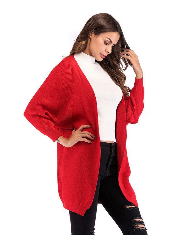 Red Modern Oversize Cape Sleeve Knitted Cardigan